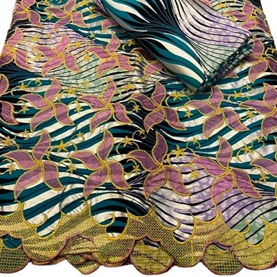 Afrikanischer Ankara-Wachsstoff, 100 % Baumwolle, besticktes Pailletten-Wachsdruck-Textil