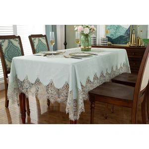 Tischdecke aus Polyester-Leinenstoff mit Stickerei und fortgeschrittener Temperamentfarbe